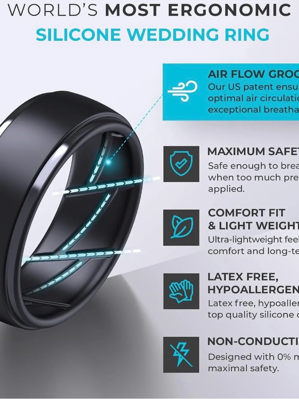 Thunderfit * Silicone Set of 7 Mens Rings Gray Black Silver Size 10 Work Safety